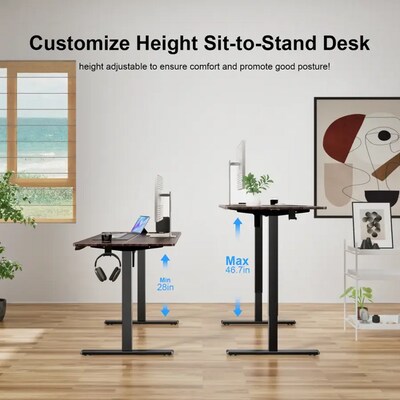 Huanuo 48"W Electric Rectangular Adjustable Standing Desk, Walnut (HNESD68WN)