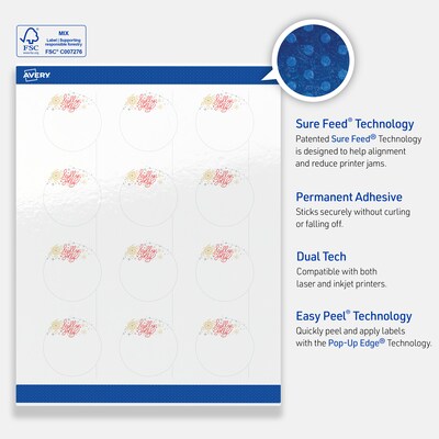 Avery Circle Multipurpose Labels, 2" Dia., White, 120/Pack (19479370431)