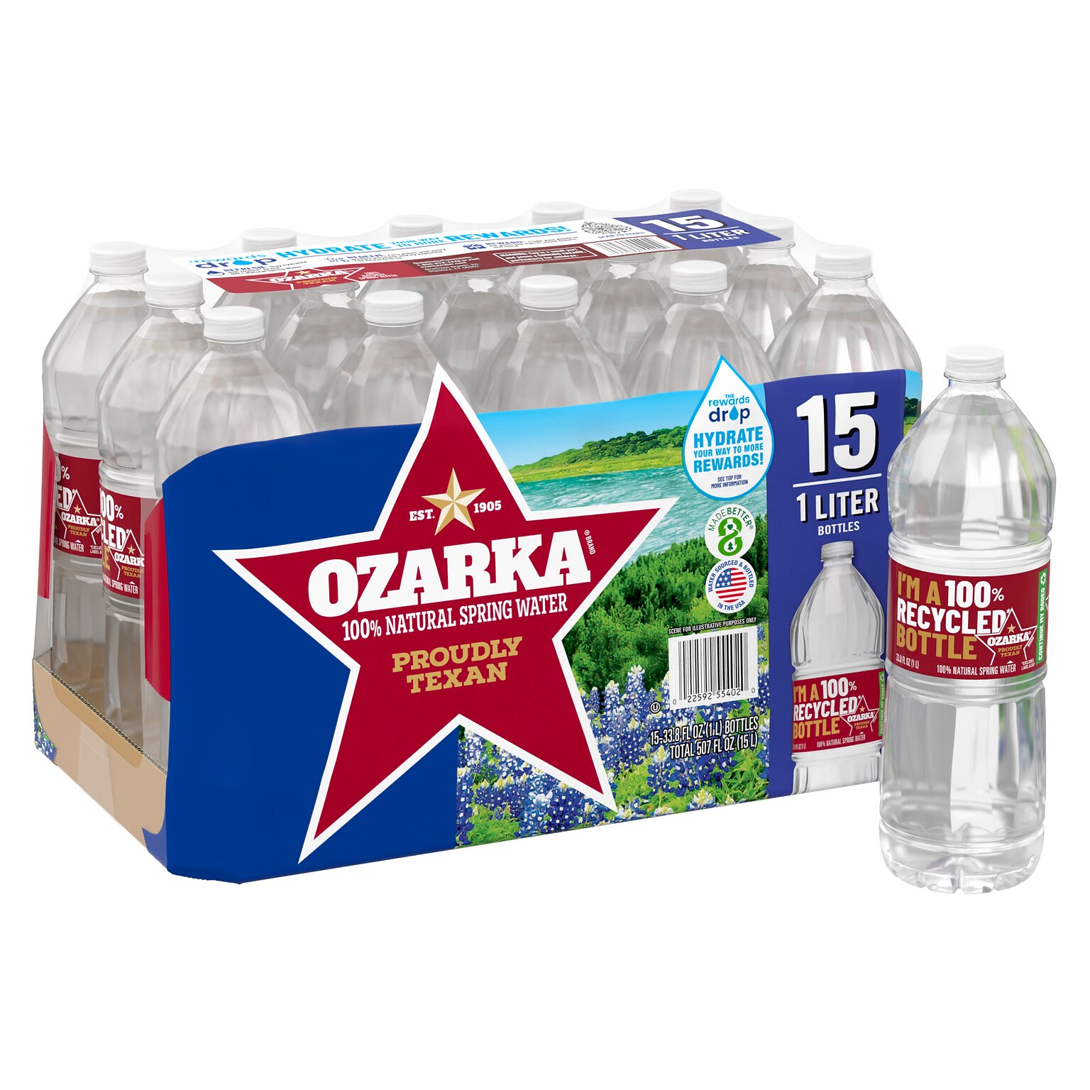 Ozarka 100% Natural Spring Water, 33.8 oz., 15 Bottles/Carton (11475188)
