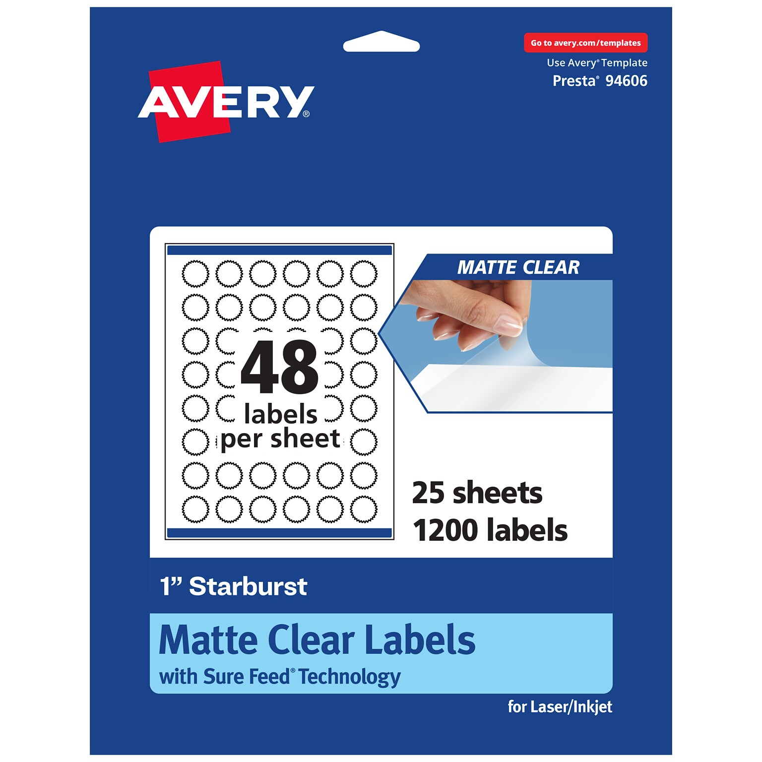 Avery Laser/Inkjet Burst Multipurpose Labels, 1, Clear, 1200/Pack (94606)