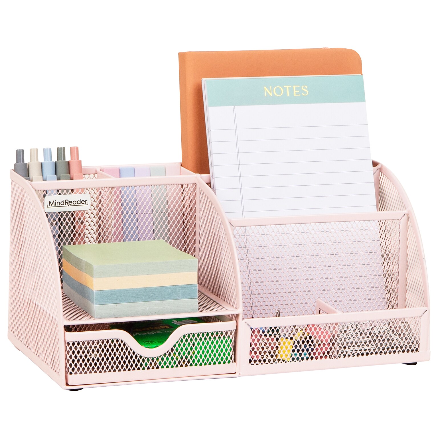 Mind Reader 7-Compartment Metal Desk Organizer File and Accessory Storage, Pink (JOEORG-PNK)