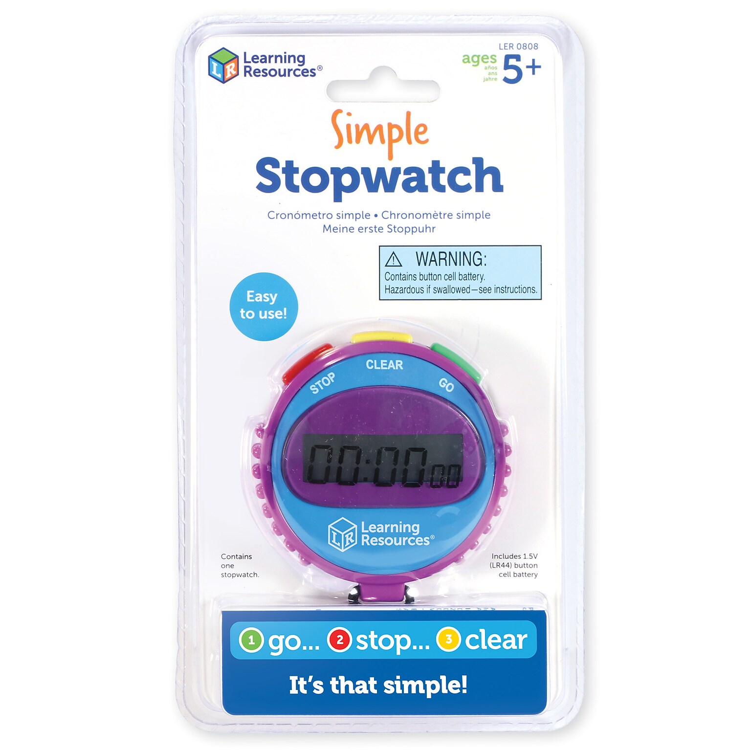 Learning Resources Simple 3 Button Stopwatch, Assorted Colors (LER0808)