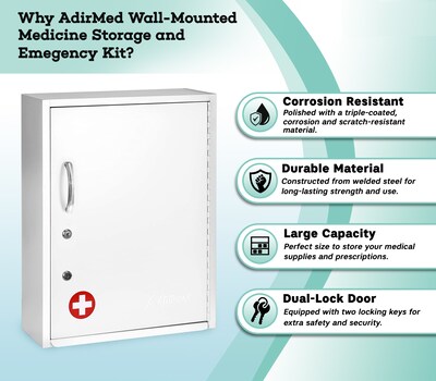 Viva Comfort Steel Locking Surface-Mount Medicine Medical Cabinet with Pocket, 1.1 cu. ft., White (ADI999-06-WHI-MK)