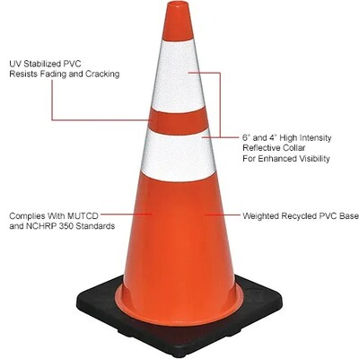 Global Industrial 28" Traffic Cone, Reflective, Black Base, 7 lbs. (708147)