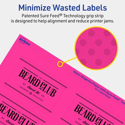 Avery Laser/Inkjet Rectangle Multipurpose Labels, 2" x 3", Neon Magenta, 160/Pack (94237)