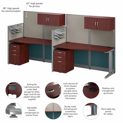 Bush Business Furniture Office in an Hour 63"H x 129"W 2 Person In-Line Cubicle Workstation, Hansen Cherry (OIAH005HC)