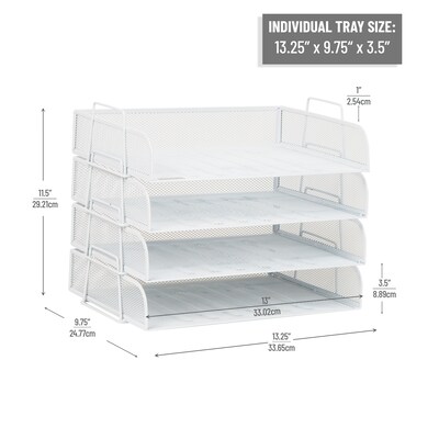Mind Reader Metal Side Loading Stackable Letter Tray, White (DSTACK4-WHT)