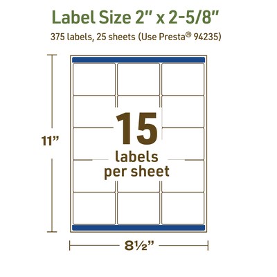 Avery Dissolvable Rectangle Multipurpose Labels, 2" x 2-5/8", Off-white, 375/Pack (94235)