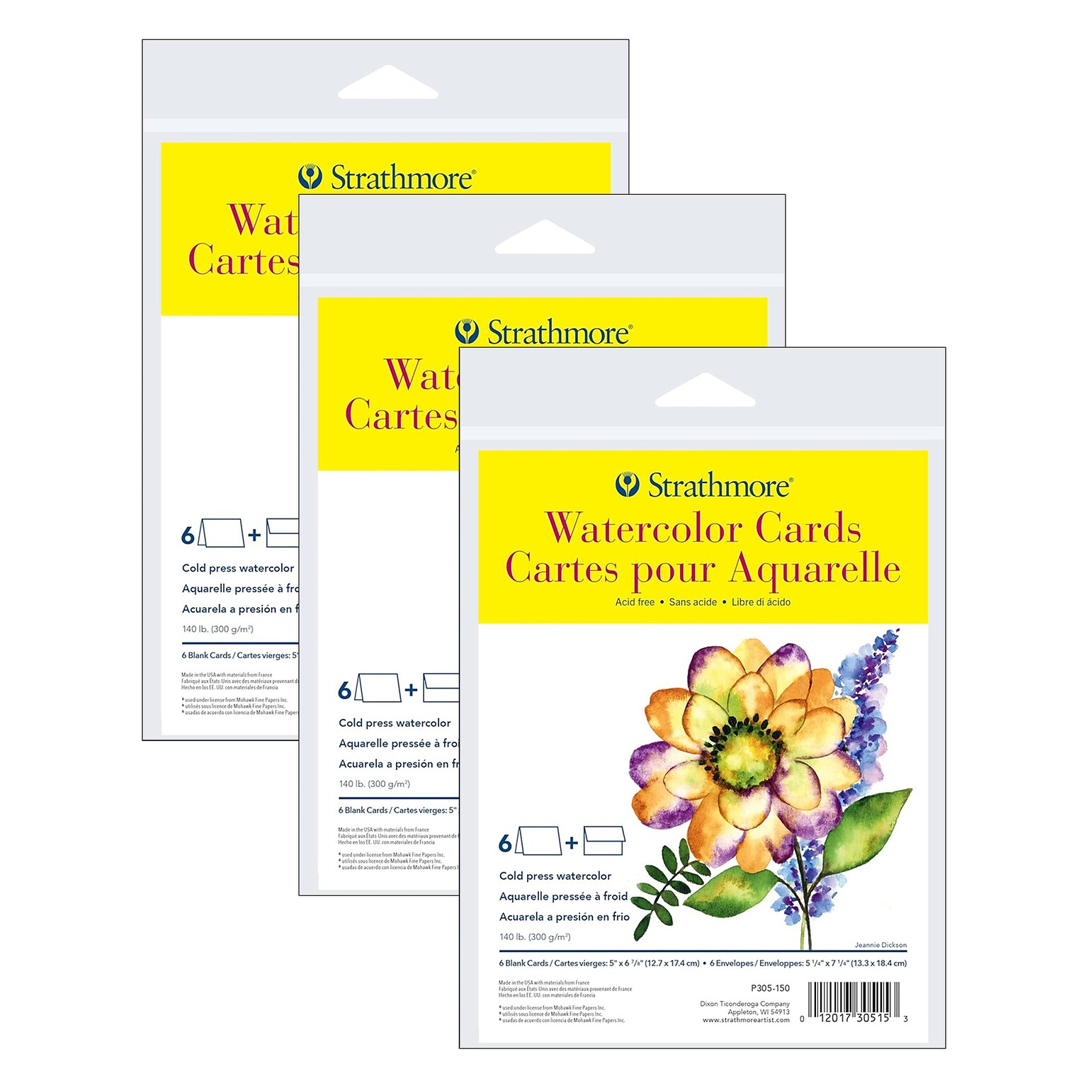 Strathmore 300 Series Watercolor Cards & Envelopes, 6.875 x 5, White, 6/Pack, 3 Packs/Bundle (STTP305150-3)