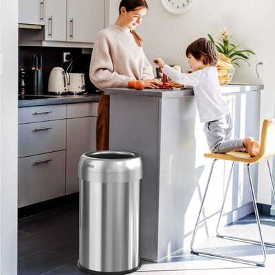 iTouchless Stainless Steel 13 Gallon Dual-Deodorizer Round Open Top Trash Can