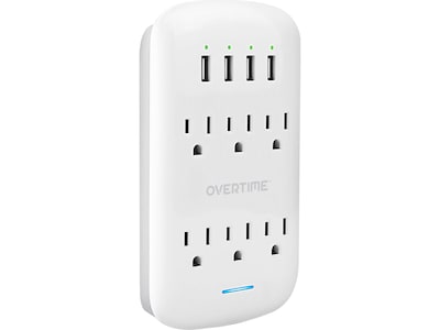 Overtime Wall Outlet Extender, 6 Outlets and 2 USB/2 USBC Ports, Surge Protector, White (OTWP6AC4USB42)