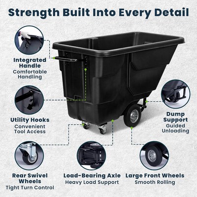 Alpine Industries Tilt Truck with Lid, 1/2 Cubic Yard, Black (500-12850HL-NR-BLK)