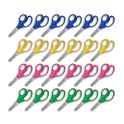 Staples Teacher Pack 5" Kids Blunt Tip Stainless Steel Scissors, Straight Handle, Right and Left Handed, 24/Pack (TR55059)