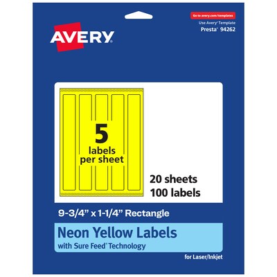 Avery Rectangle Laser/Inkjet Multipurpose Labels, 9.75 x 1.25, Neon Yellow (100/Pack)