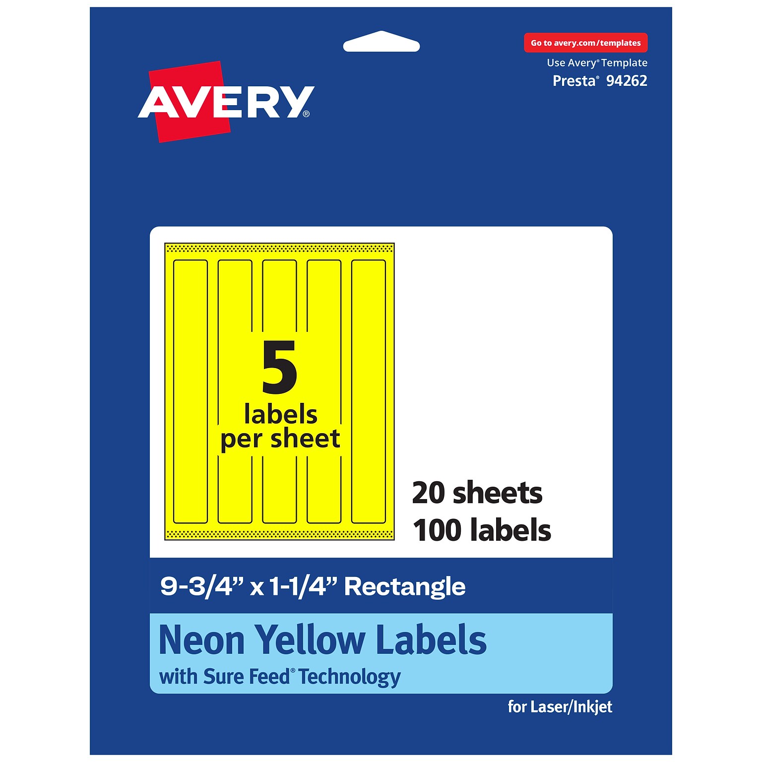 Avery Rectangle Laser/Inkjet Multipurpose Labels, 9.75 x 1.25, Neon Yellow (100/Pack)