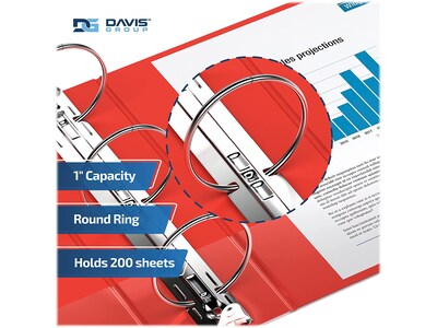 Davis Group Premium Economy 1" 3-Ring Non-View Binders, Red, 6/Pack (2311-03-06)