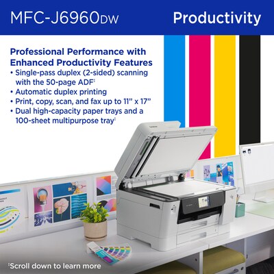 Brother INKvestment MFCJ6960DW Wireless Color Inkjet All-in-One Printer, Best for Home Office
