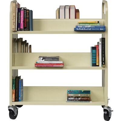 Lorell Fortress Series 6-Shelf Metal Mobile Book Cart with Caster Wheels, Putty (LLR49202)