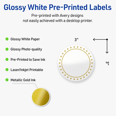 Avery Laser/Inkjet Circle Multipurpose Labels, 3 Dia., White, 60/Pack (S00-DHX)