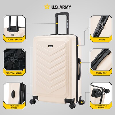 US Army FOX 28" Hardside Suitcase, 4-Wheeled Spinner, TSA Checkpoint Friendly, Sand (USLFOX00L-SAN)