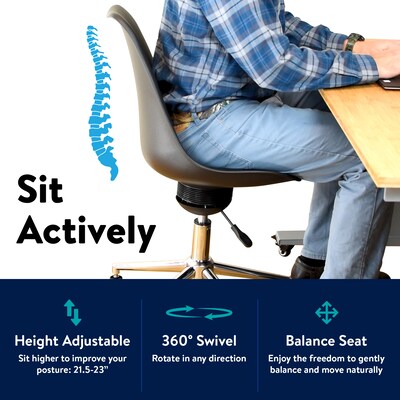 Uncaged Ergonomics Armless PP & PU Swivel Task Chair, Black (ATC-B)