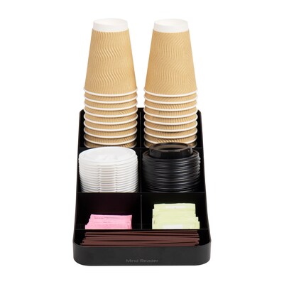 Mind Reader Plastic 7-Compartment Coffee Cup and Condiment Organizer, Black, 2/Pack (2COMP7-BLK)