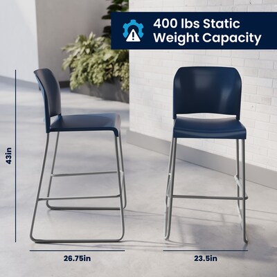 Flash Furniture Hercules Kenai Classic Plastic Stacking Full Back Bar Stools, 3-Pieces (3RUT239AHBSNV)