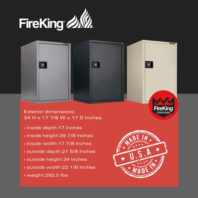 FireKing FireShield Storage Cabinet, Fire Resistant, Single Door w/ Key Lock, Parchment (HSC-3422-DPT)
