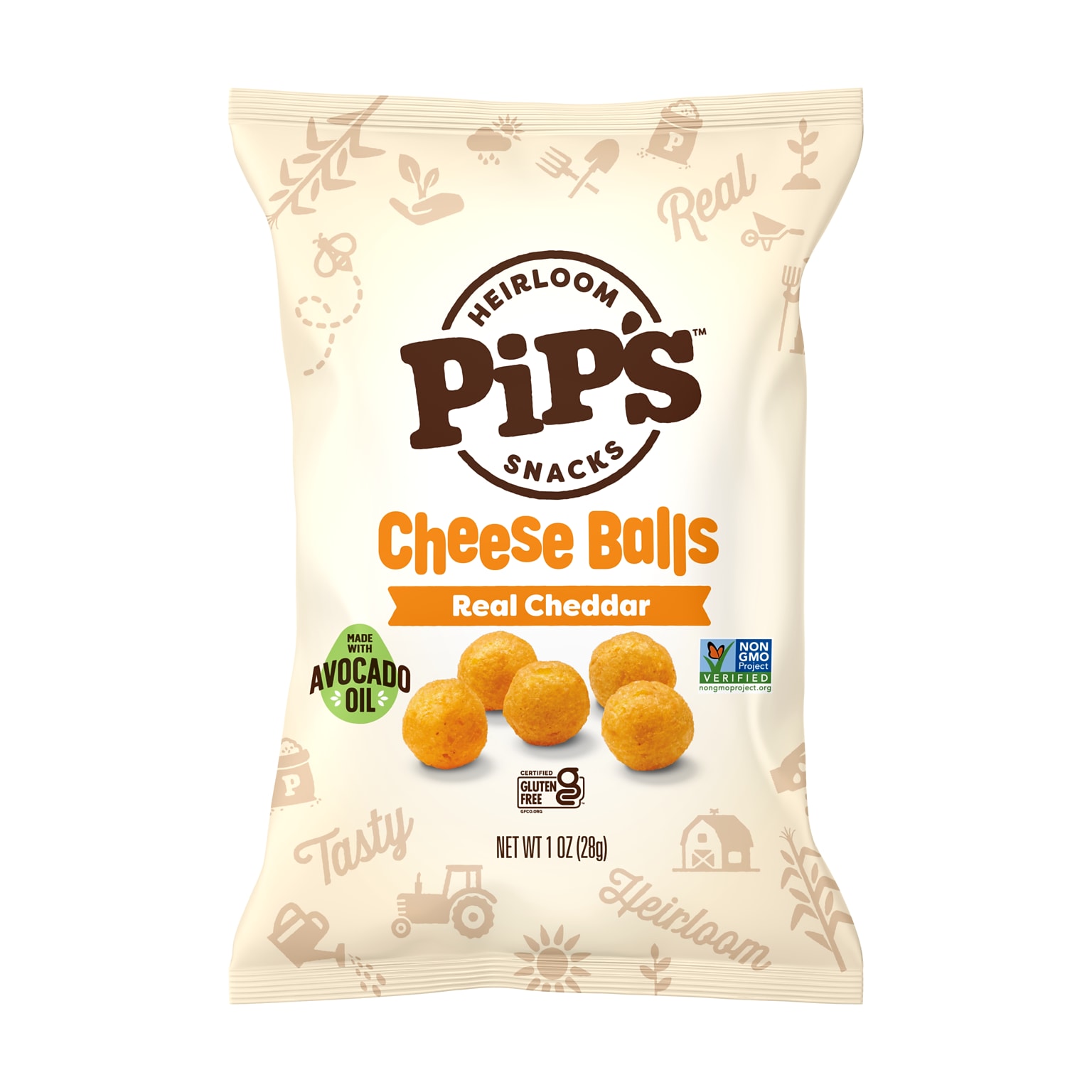 Pips Heirloom Snacks Gluten Free Real Cheddar Cheese Balls, 1 oz., 24 Bags/Carton (CBC1C24)