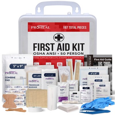 ProHeal OSHA Compliant First Aid Kit, ANSI Class A, Type III, Serves 50 People, 197 Pieces (PH-16623H)