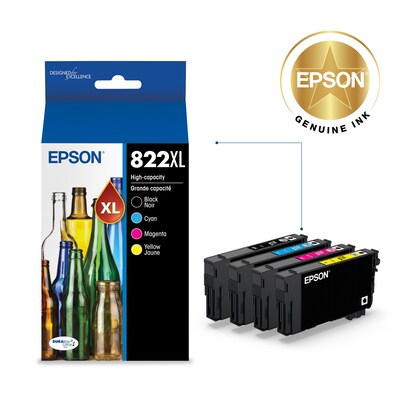 Epson DURABrite Ultra T822 Black/Cyan/Magenta/Yellow High Yield Ink Cartridge (T822XL-XCS)