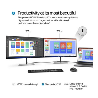 HP Series 7 Pro 27" QHD IPS 120Hz LED AMD FreeSync Monitor, Height Adjustable, Universal Docking Station, Natural Silver