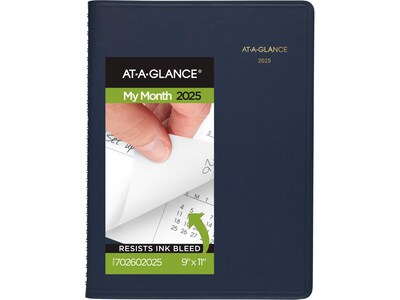 2025 AT-A-GLANCE 9 x 11 Calendar Year/Monthly Planner, Faux Leather Cover, Navy (70-260-20-25)