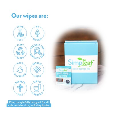 Simpleaf Unscented Flushable Wipes, 30 Single Wipes/Box, 6 Boxes/Carton (S-011-180counts)