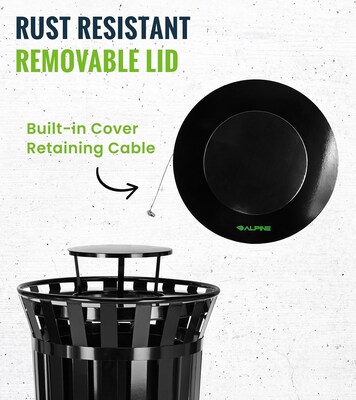 Alpine Industries Rain Bonnet Lid, 38 Gallon, Round, Black (ALP479-38-A-MKTCOPY)