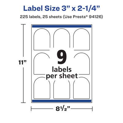 Avery Laser/Inkjet Decorative Edge Multipurpose Labels, 3" x 2.25", White, 225 Labels/Pack (94126)