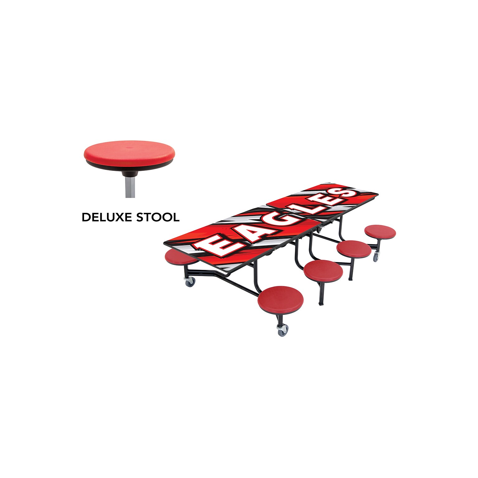 AmTab Rectangular Mobile Cafeteria Table w/ 8 Stools, 30 x 97, Assorted Colors (MST88)