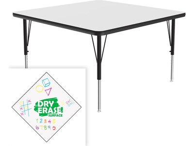 Correll Square Activity Table, 48 x 48, Height-Adjustable, Frosty White/Black (A4848DE-SQ-80)