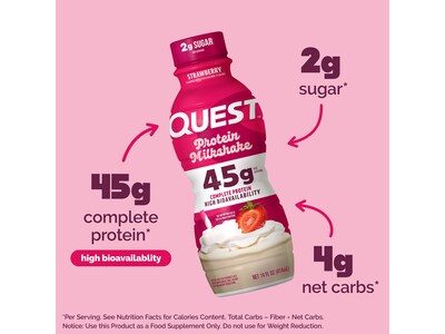 Quest Strawberry Protein Milkshake, 14 oz., 12 Bottles/Carton (QRTDHPST12M1)