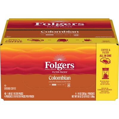 Folger Colombian Ground Coffee Filter Pack, Medium Roast, 1.4 oz., 40/Carton (SMU10107)