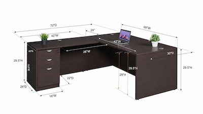 Boss Office Products 66 L-Shaped Desk with File Pedestal, Mocha (GROUPA20-MOC)