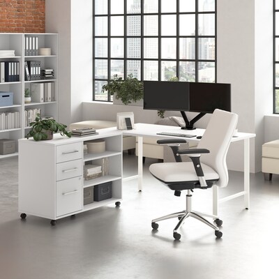 Bush Business Furniture Hustle 60W Computer Desk and Storage Cabinet with Drawers and Shelves, Whit