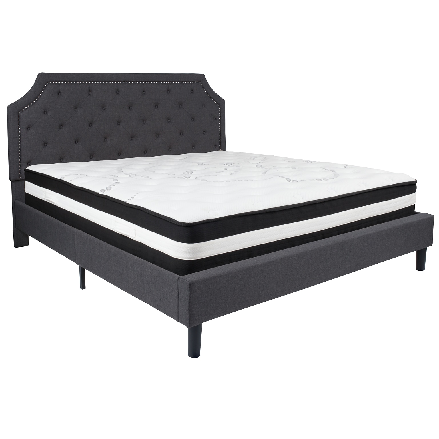 Flash Furniture Brighton Tufted Upholstered Platform Bed in Dark Gray Fabric with Pocket Spring Mattress, King (SLBM16)