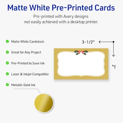 Avery Gold-Metallic Berries Matte Blank Card, White, 80/Pack (S00-FH1)