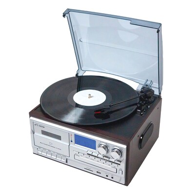 Victor Cosmopolitan Dual-Bluetooth Belt-Drive 8-in-1 Music Center with Turntable, CD & Cassette Player, Espresso (VWRP-4200-ES)