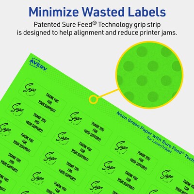 Avery Laser/Inkjet Multipurpose Rectangle Labels, 2/3" x 1-3/4", Neon Green, 1760/Pack (94209)