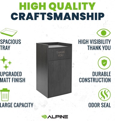 Alpine Industries Wood Trash Can, 40 Gallon, Black, 2/Pack (476-BLK-2PK)