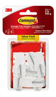 Command Damage Free Medium Hook, 2 lb, White, 7/Pack (17065-VPES)