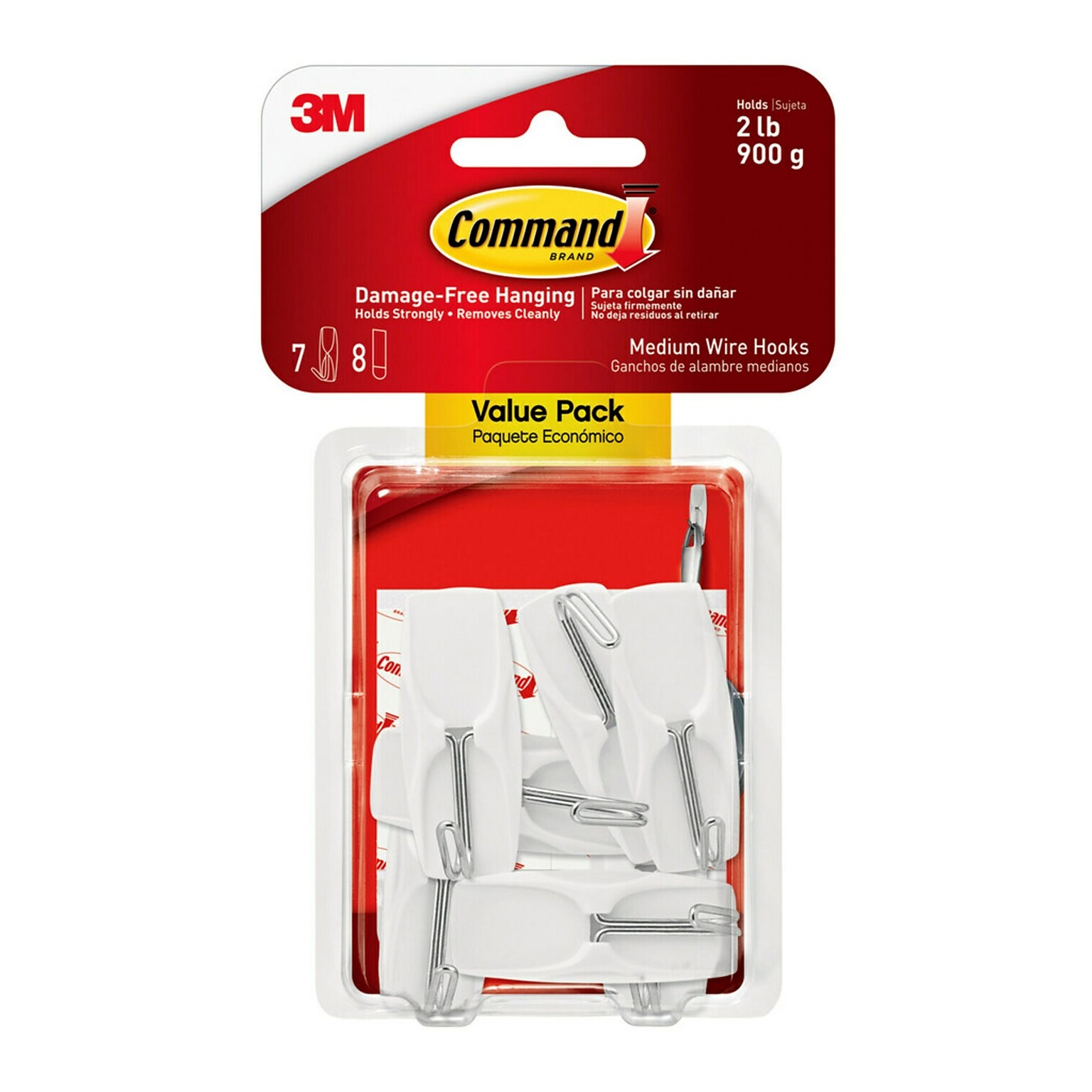 Command Damage Free Medium Hook, 2 lb, White, 7/Pack (17065-VPES)