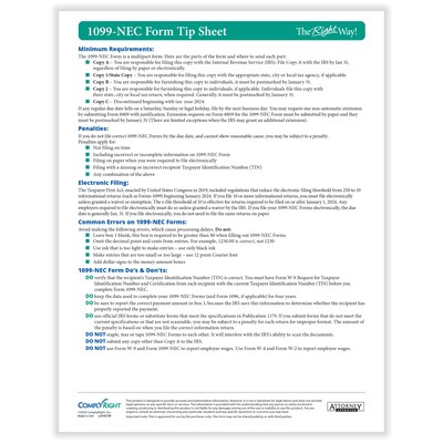ComplyRight TaxRight 2024 1099-NEC Tax Form Tax Forms, Envelopes, TipSheet & Software, 4-Part, 15/Pack (NECSC6103ES15)